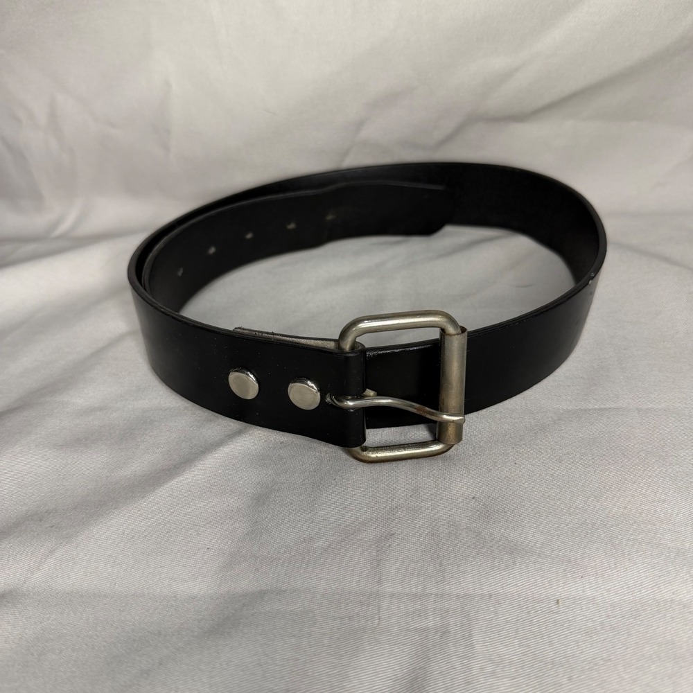 Vintage Hot Topic Mens Black Leather Belt 34 Silver Roller Buckle Punk Emo Goth